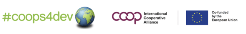 A banner showing the logos of Coops4Dev, the ICA and the EU